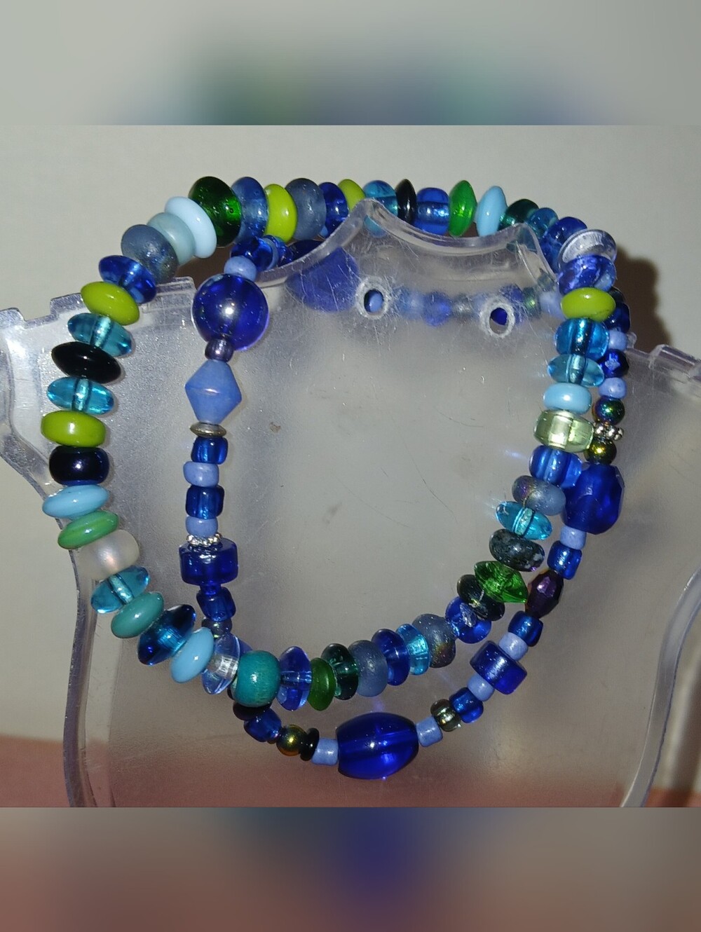 Hand Crafted Blue & Green Glass Beaded Bracelet Set